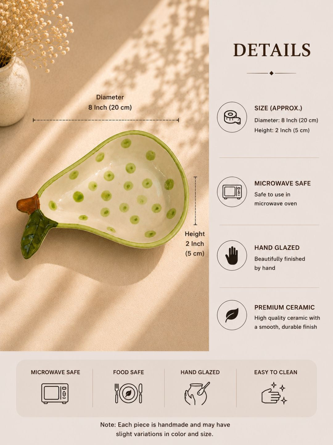 Handcrafted Pear-Shaped Ceramic Serving Bowl | Nashpati Serving Bowl | Fruit Design Snack Bowl