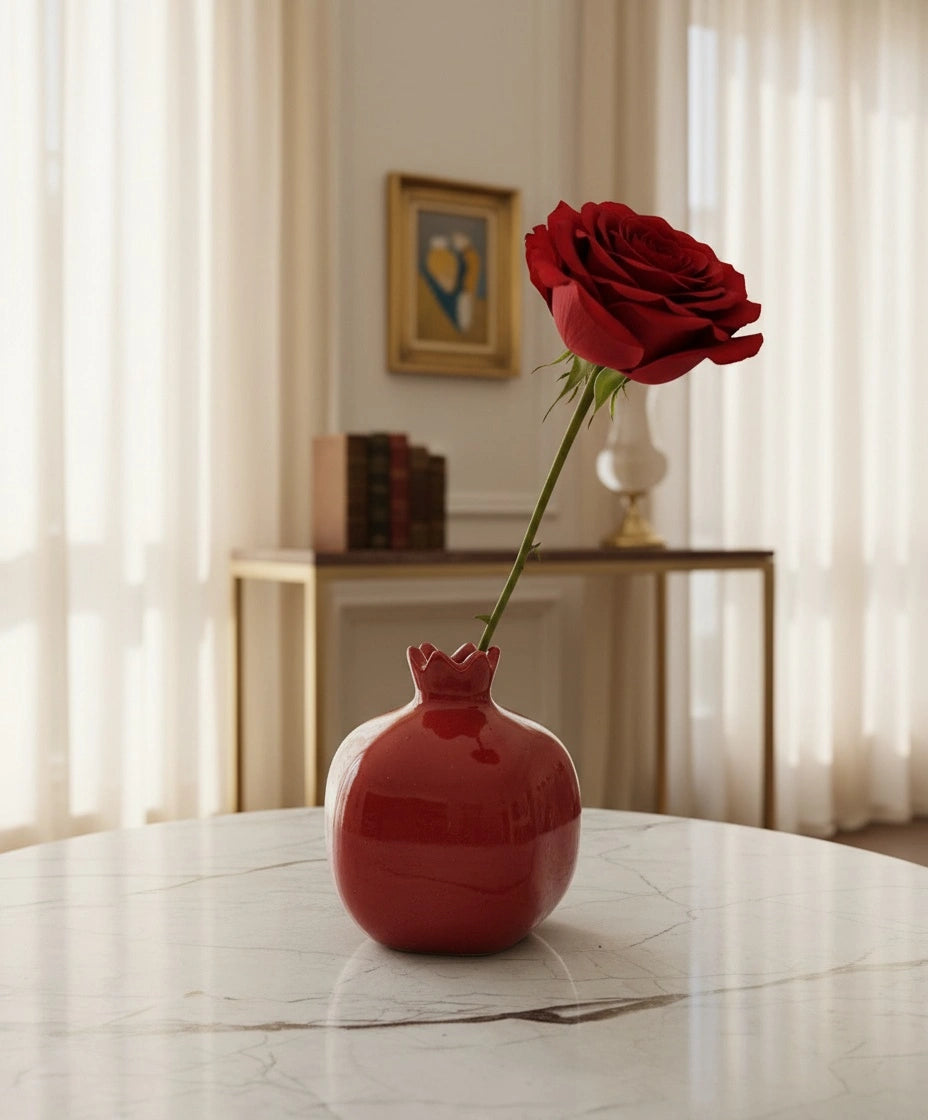 Red Anaar Ceramic Toothpick Holder | Handcrafted Mini Vase & Décor