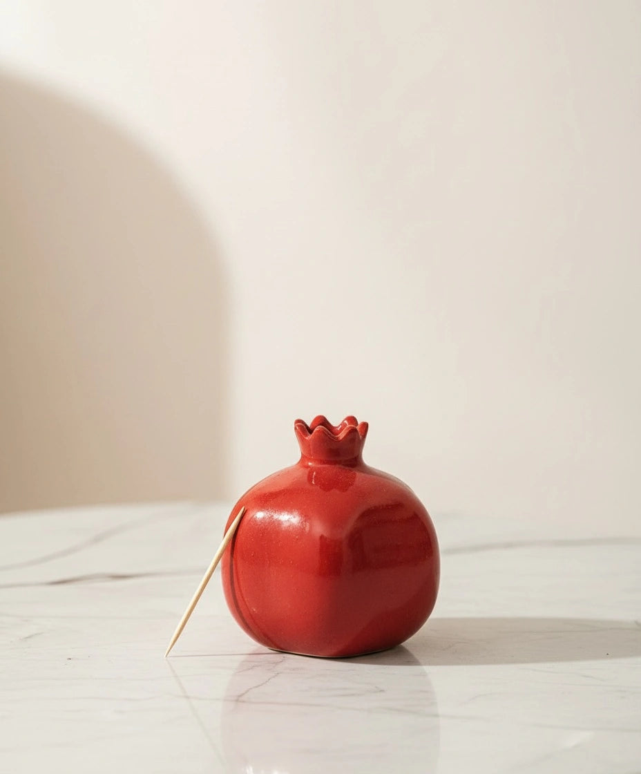 Red Anaar Ceramic Toothpick Holder | Handcrafted Mini Vase & Décor