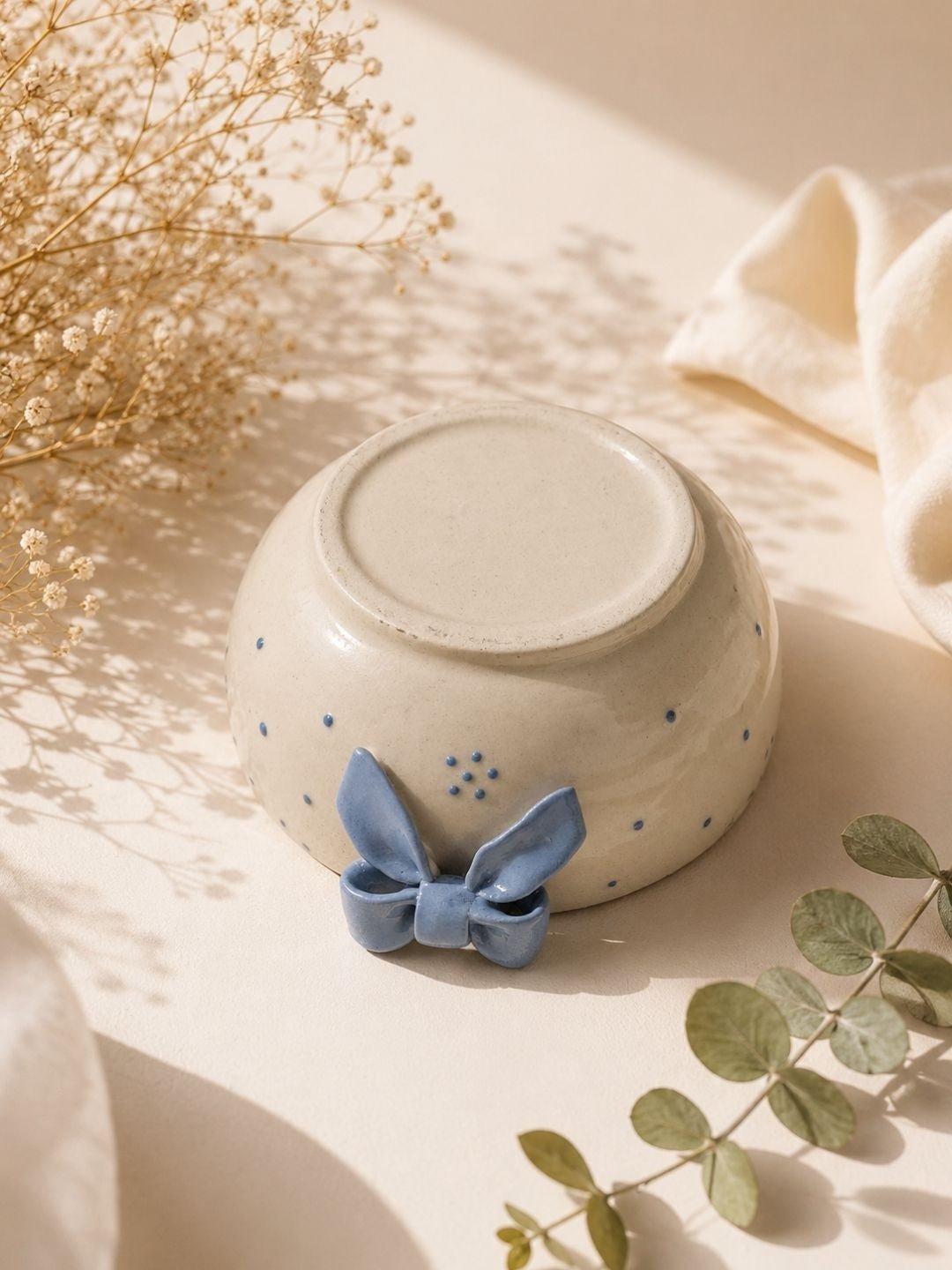 Blue Bow Ceramic Bowl – Cute Ribbon Bowl for Cereal, Desserts & Snacks | Handcrafted by CHAAK DESIGN