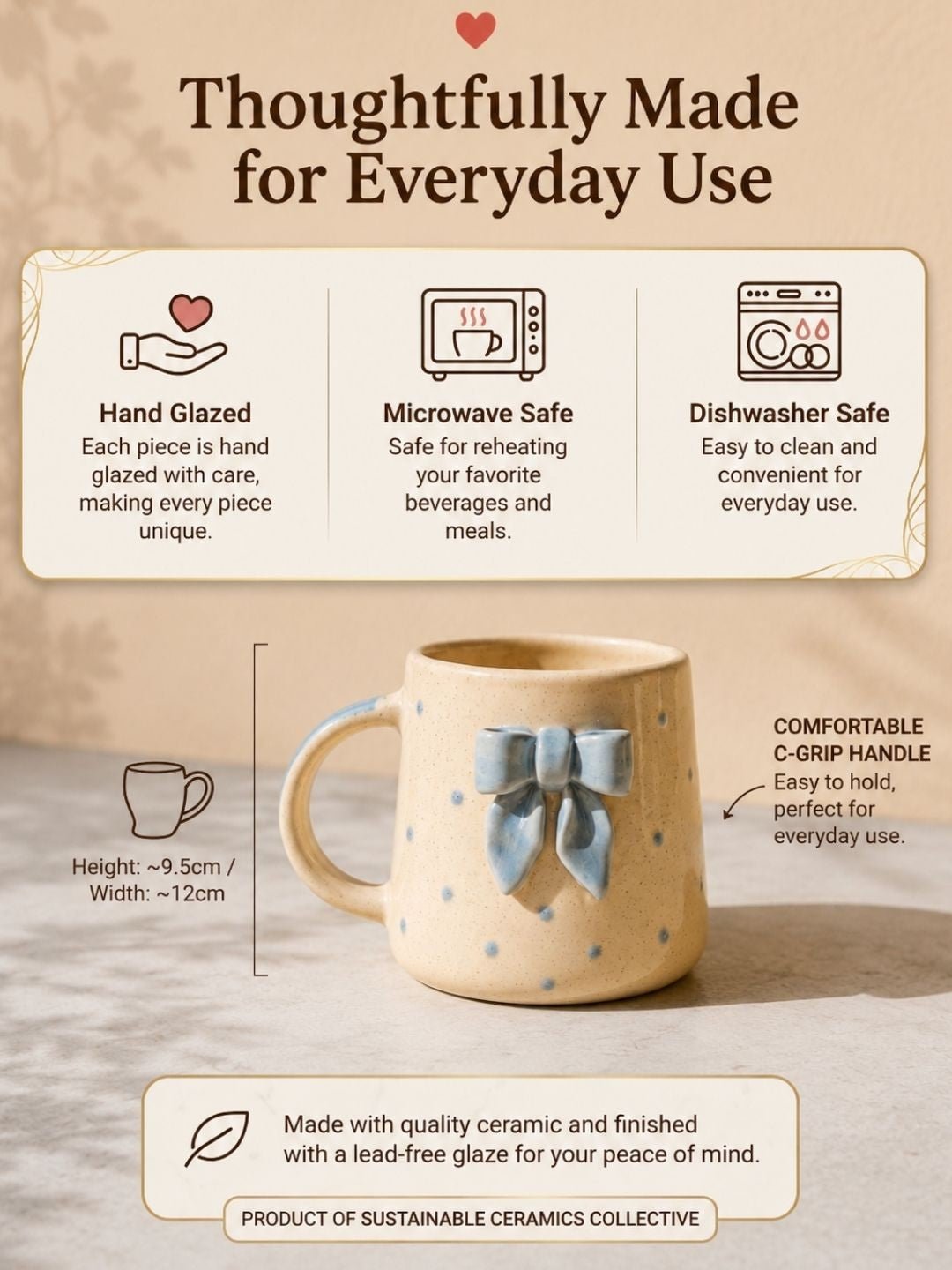 Blue Bow Ceramic Coffee Mug – Aesthetic Ribbon Mug for Coffee & Tea Lovers | Handcrafted by CHAAK DESIGN