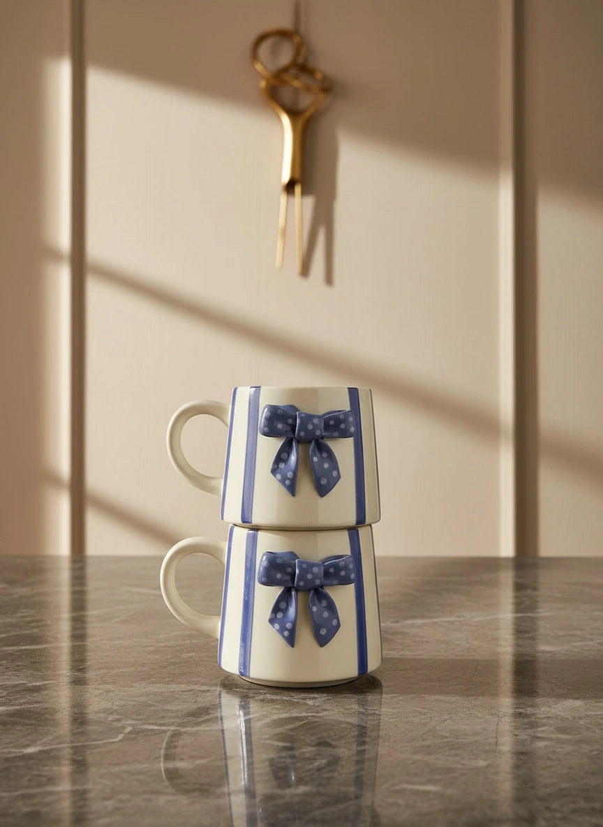 Blue Bow Ceramic Mug | Handcrafted Luxury Gift for Tea & Coffee