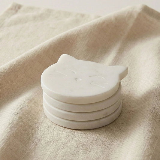 Cat Marble Coasters Set of 4 | Handcrafted Luxury Tableware | Handcrafted by CHAAK DESIGN
