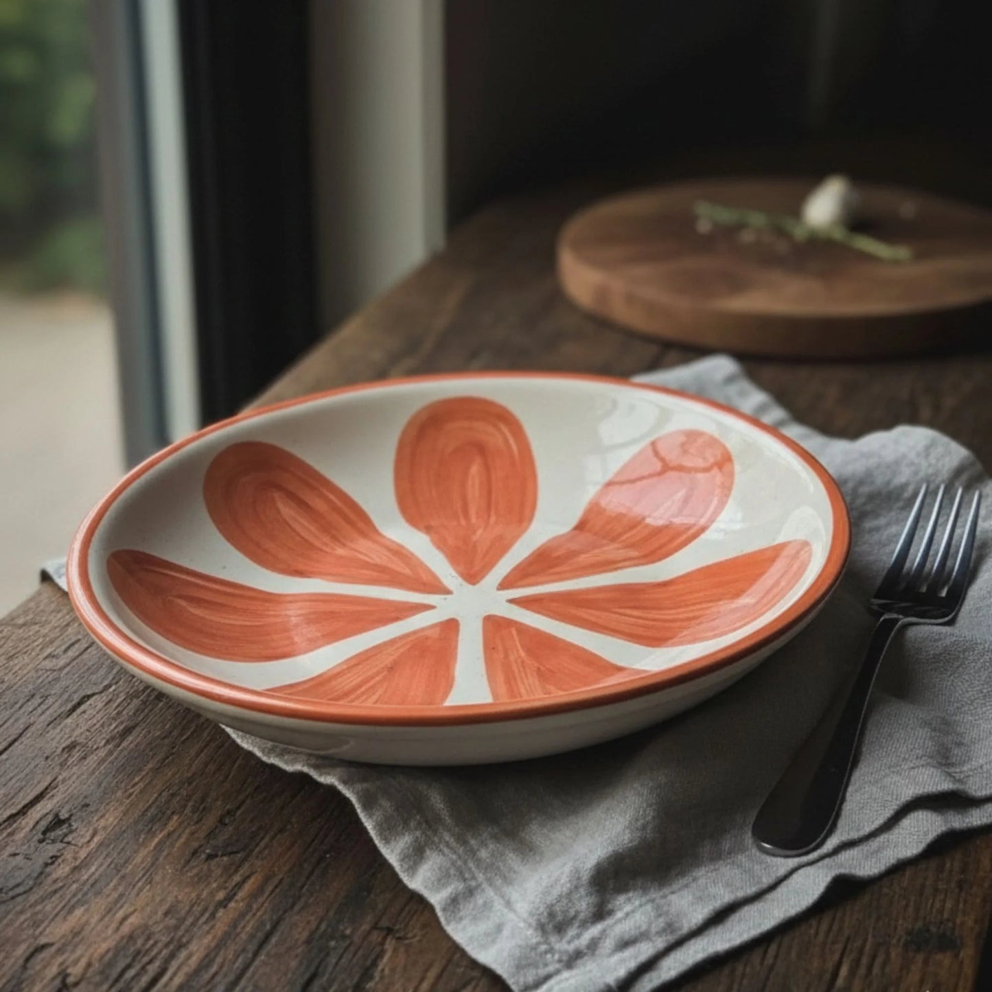 Hand - Painted Ceramic Pasta Plate (24 cm) | Mediterranean Terracotta Design | Artisan Dinnerware | Handcrafted by CHAAK DESIGN