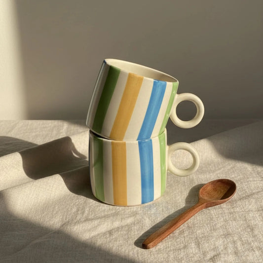 Hand - Painted Striped Ceramic Mug | Multicolour Artisan Coffee & Tea Cup | Handcrafted by CHAAK DESIGN