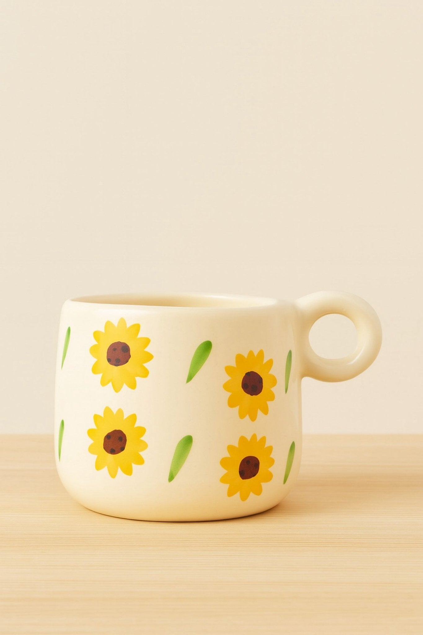 Hand - Painted Sunflower Ceramic Mug – 300 ml Coffee & Tea Cup with Loop Handle | Handcrafted by CHAAK DESIGN