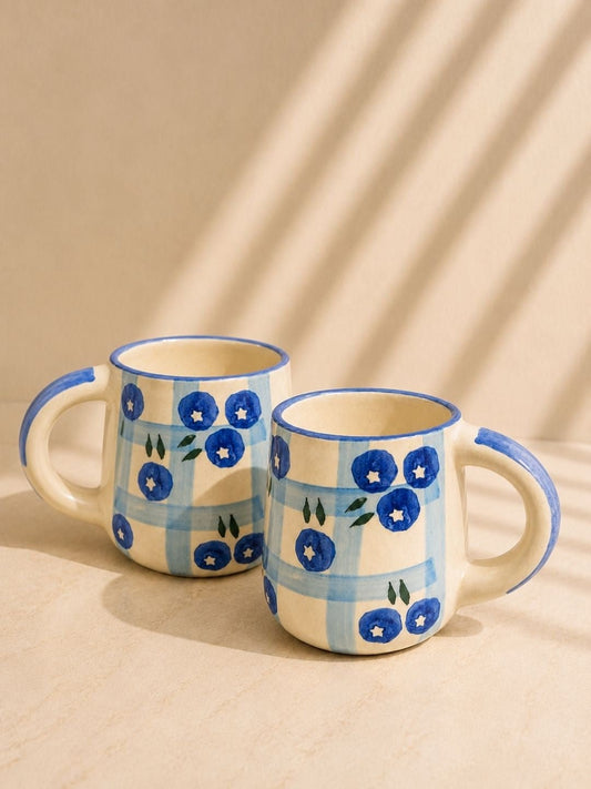 Handcrafted Blueberry Ceramic Coffee Mug | Hand-Painted Blue Floral Tea & Coffee Mug | Artisan Mug | 300 ml | Handcrafted by CHAAK DESIGN