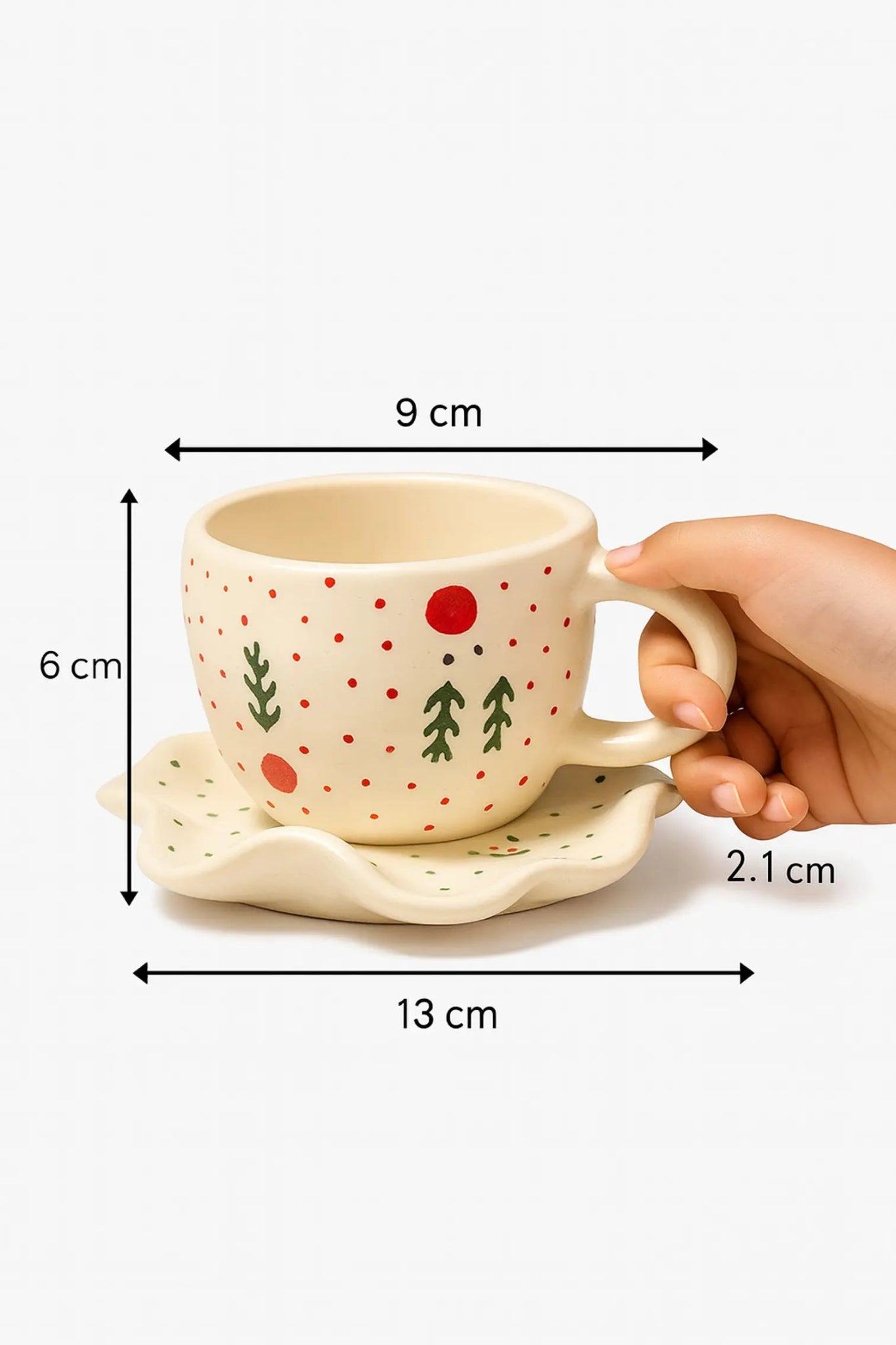 Handcrafted Ceramic Christmas Mug & Wavy Saucer Set – Hand - Painted Festive Edition | Handcrafted by CHAAK DESIGN