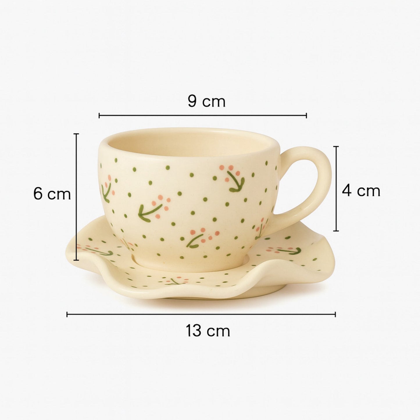 Handcrafted Ceramic Coffee Mug & Wavy Saucer Set – Hand - Painted Festive Floral Edition | Handcrafted by CHAAK DESIGN