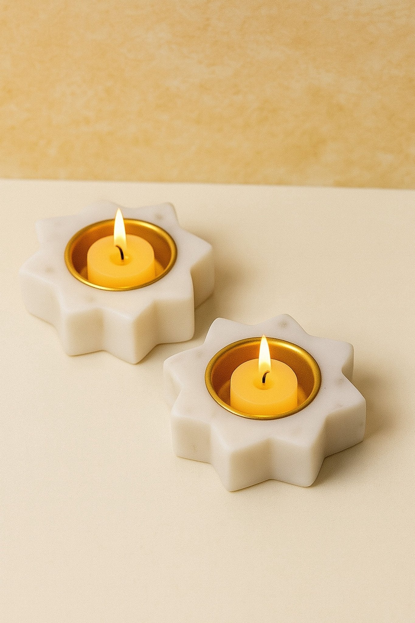 Handcrafted Floral Marble & Brass Diyas – Set of 2 | Luxury Tea Light Holders for Pooja, Home Décor & Festive Decoration | Premium White Marble Diwali Diyas for Gifting & Mandir Use | Handcrafted by CHAAK DESIGN