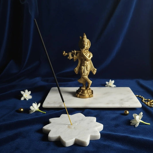 Lotus - Inspired Marble Agarbatti Stand | Handcrafted Incense Holder for Home Decor & Gifting | Handcrafted by CHAAK DESIGN