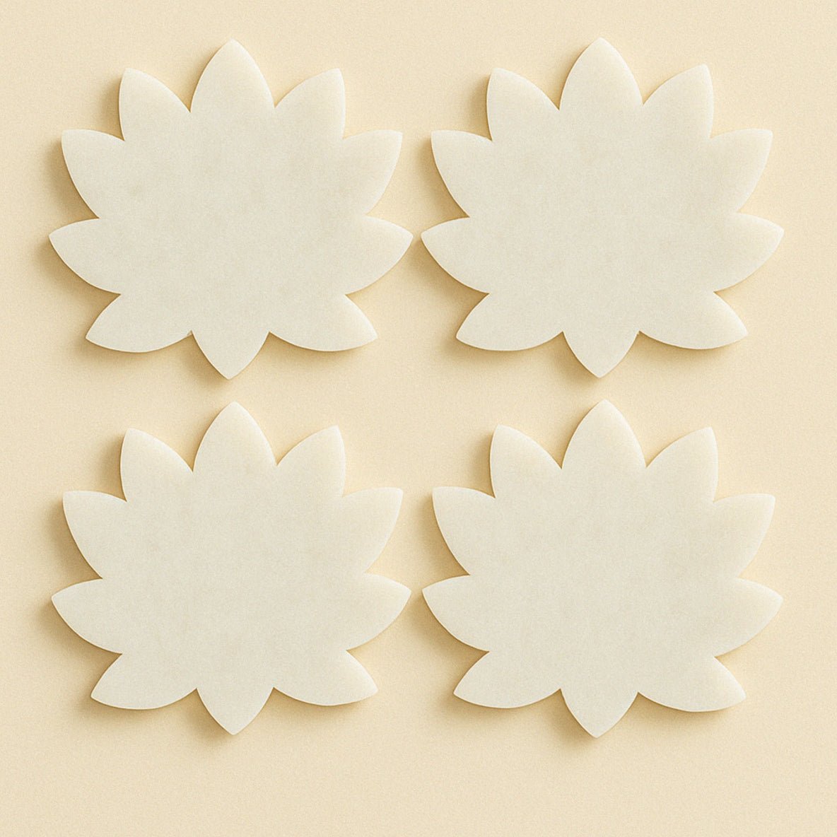 Lotus - Inspired White Marble Coaster Set of 4 | Handcrafted Premium Drink Coasters for Home & Office | Handcrafted by CHAAK DESIGN