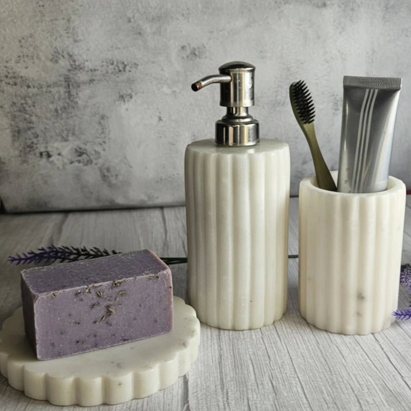 Luxury White Marble Bathroom Set | Handcrafted Bath Décor | Handcrafted by CHAAK DESIGN