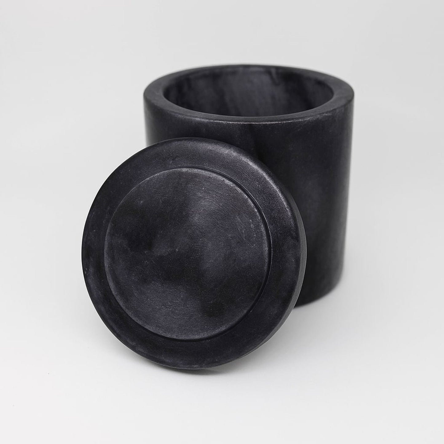 Matte Black Cylinder Storage Box with Loose - Fitting Lid | Minimalist Kitchen & Home Organizer | Handcrafted by CHAAK DESIGN