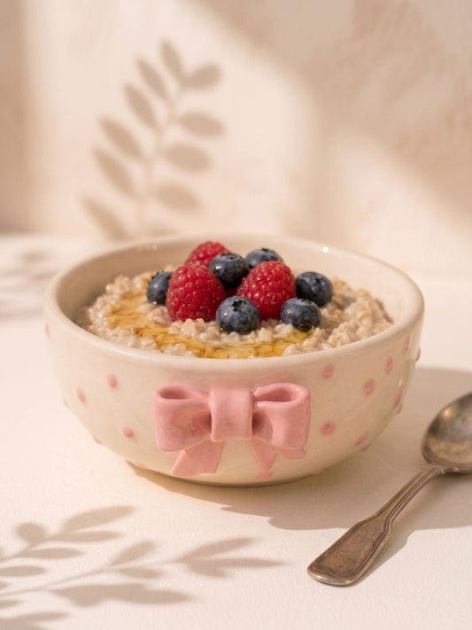 Pink Bow Ceramic Bowl – Cute Ribbon Dessert Bowl for Snacks, Cereal & Soup | Handcrafted by CHAAK DESIGN