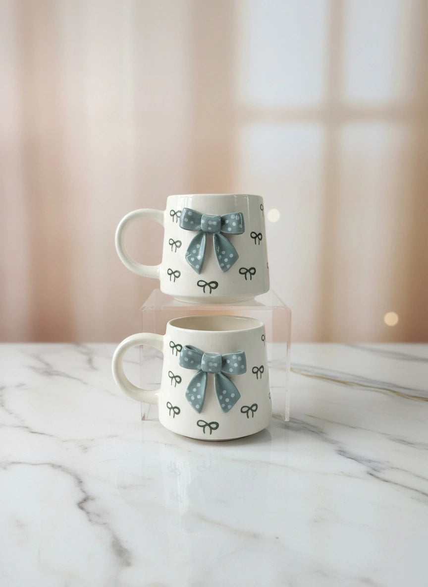 Handcrafted Ceramic Mug with Bow Design | Luxury Artisan Tableware