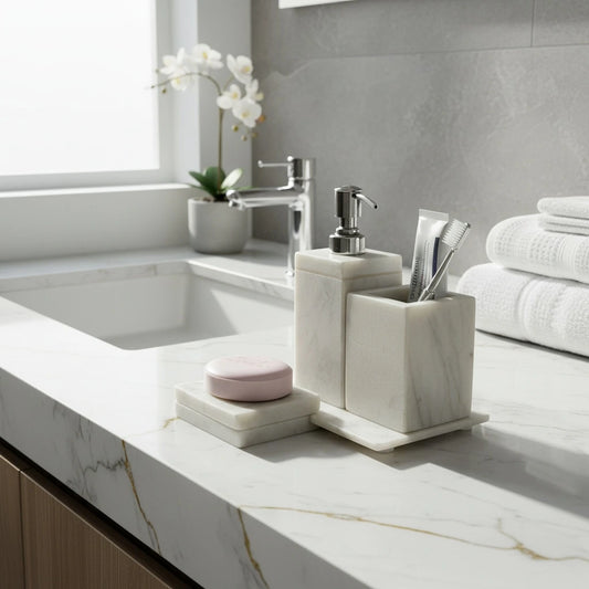 Luxury White Marble 4-Piece Bathroom Set | Premium Bath Décor
