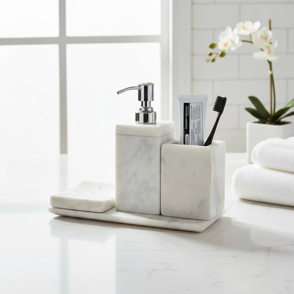 Luxury White Marble 4-Piece Bathroom Set | Premium Bath Décor