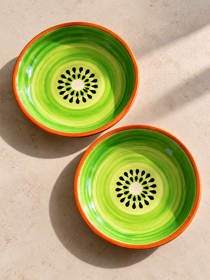 Hand-Painted Kiwi Mini Dessert Plate | Coaster-Size Ceramic Sweet & Snack Plate with Orange Rim