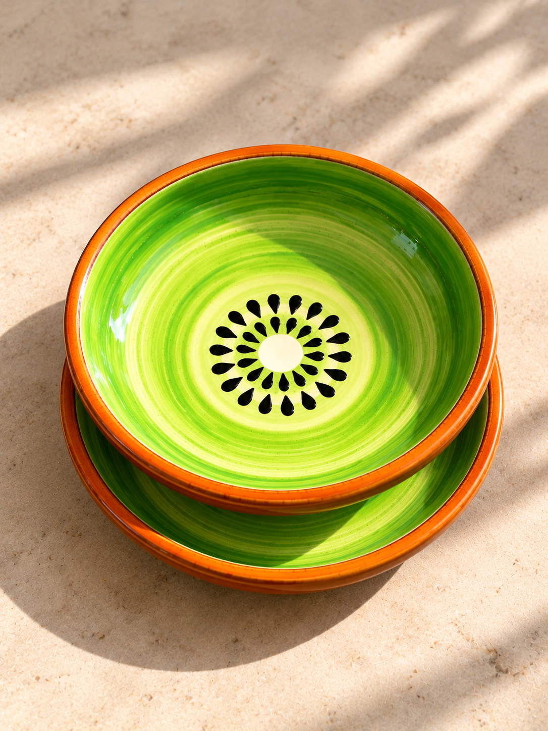 Hand-Painted Kiwi Mini Dessert Plate | Coaster-Size Ceramic Sweet & Snack Plate with Orange Rim