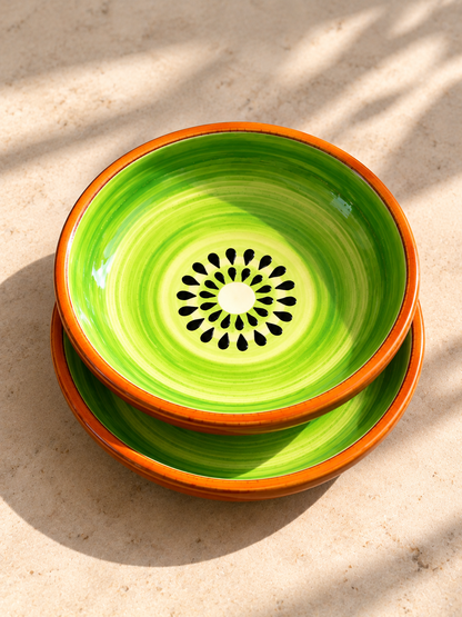 Hand-Painted Kiwi Mini Dessert Plate | Coaster-Size Ceramic Sweet & Snack Plate with Orange Rim