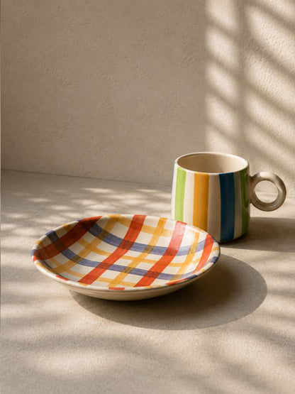 Handcrafted Rainbow Ceramic Breakfast Set | Mug & Bowl Combo | Hand-Painted Multicolor Breakfast Set | Chaak Design