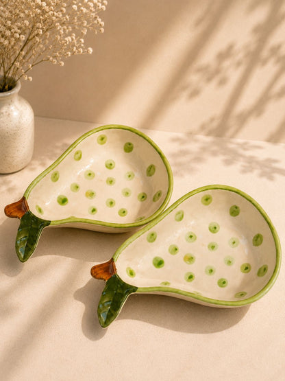 Handcrafted Pear-Shaped Ceramic Serving Bowl | Nashpati Serving Bowl | Fruit Design Snack Bowl