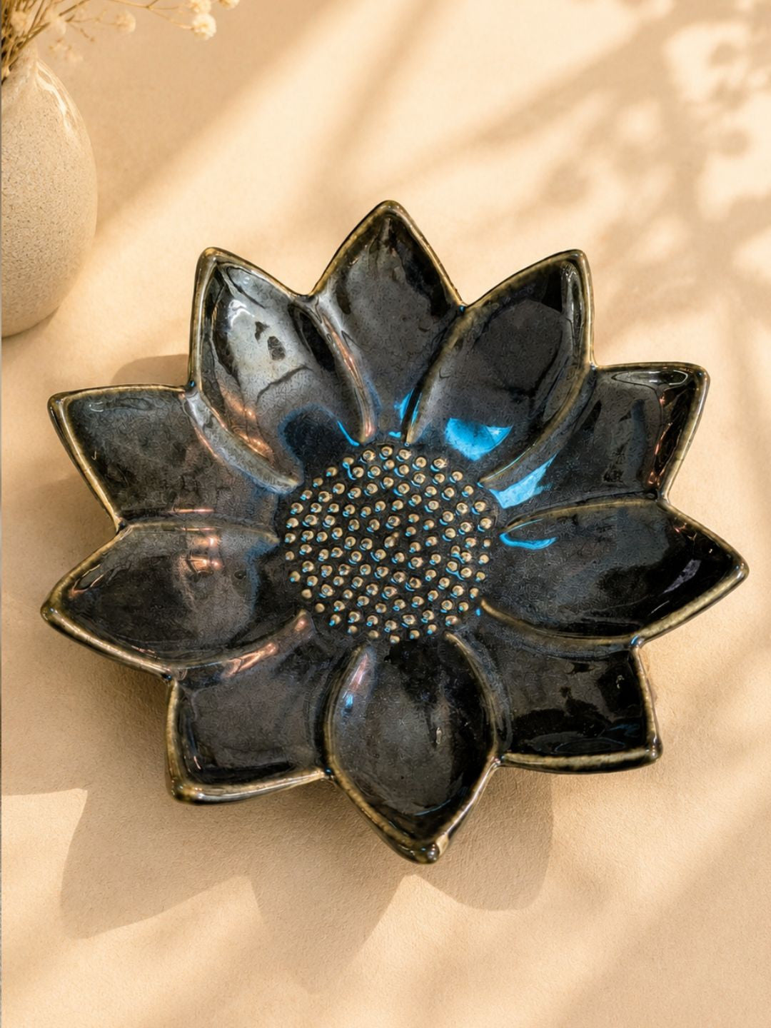 Handcrafted Ceramic Sunflower Serving Bowl | Floral Snack & Dessert Bowl | Artisan Tableware