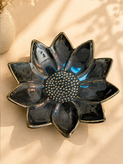 Handcrafted Ceramic Sunflower Serving Bowl | Floral Snack & Dessert Bowl | Artisan Tableware