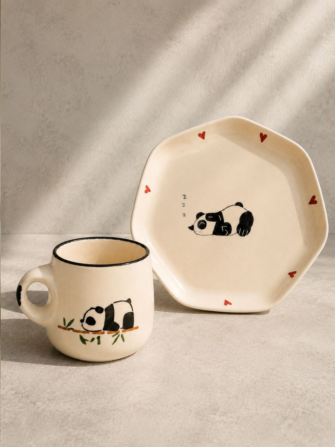 Handcrafted Panda Ceramic Breakfast Set | Mug & Plate Combo | Cute Panda Coffee & Snack Set | Chaak Design