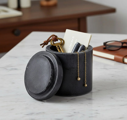 Matte Black Cylinder Storage Box with Loose-Fitting Lid | Minimalist Kitchen & Home Organizer