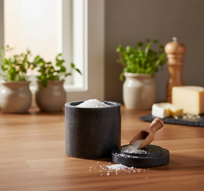 Matte Black Cylinder Storage Box with Loose-Fitting Lid | Minimalist Kitchen & Home Organizer