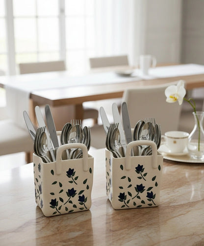 Ceramic Cutlery Holder for Dining | Handcrafted Kitchen Organizer