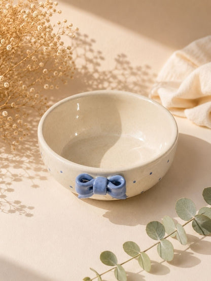Blue Bow Ceramic Bowl – Cute Ribbon Bowl for Cereal, Desserts & Snacks | Handcrafted by CHAAK DESIGN