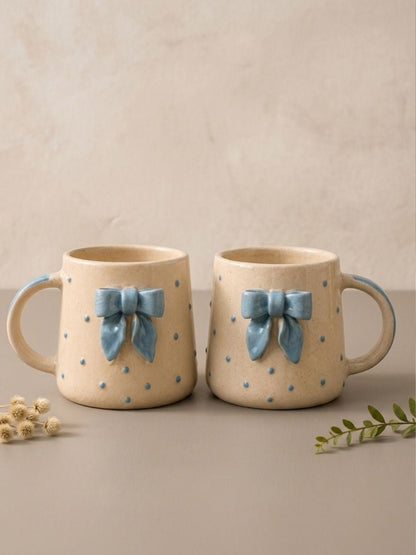 Blue Bow Ceramic Coffee Mug – Aesthetic Ribbon Mug for Coffee & Tea Lovers | Handcrafted by CHAAK DESIGN