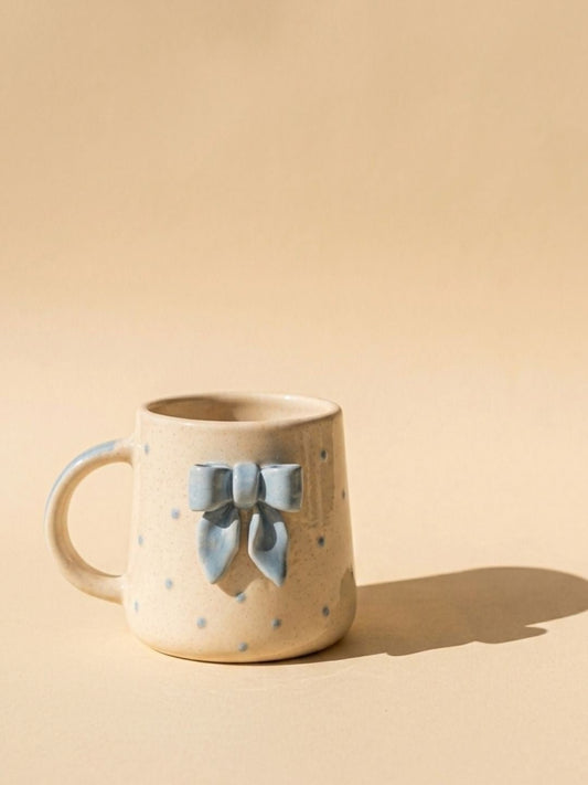 Blue Bow Ceramic Coffee Mug – Aesthetic Ribbon Mug for Coffee & Tea Lovers | Handcrafted by CHAAK DESIGN