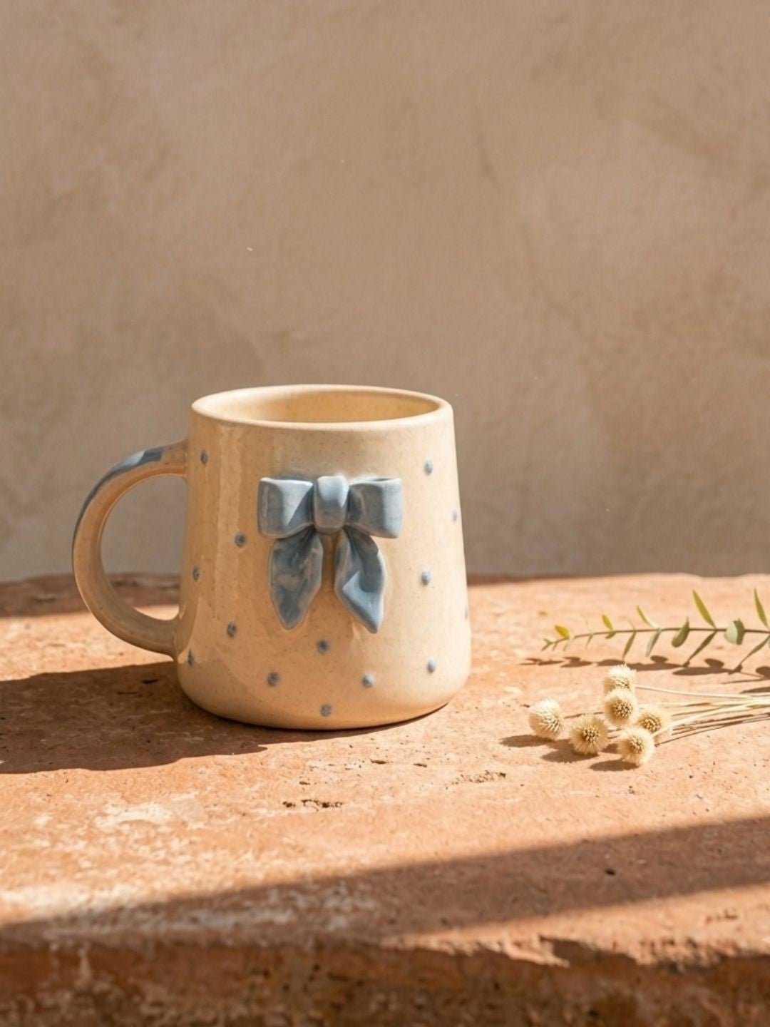 Blue Bow Ceramic Coffee Mug – Aesthetic Ribbon Mug for Coffee & Tea Lovers | Handcrafted by CHAAK DESIGN