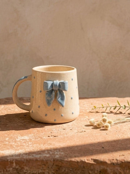 Blue Bow Ceramic Coffee Mug – Aesthetic Ribbon Mug for Coffee & Tea Lovers | Handcrafted by CHAAK DESIGN