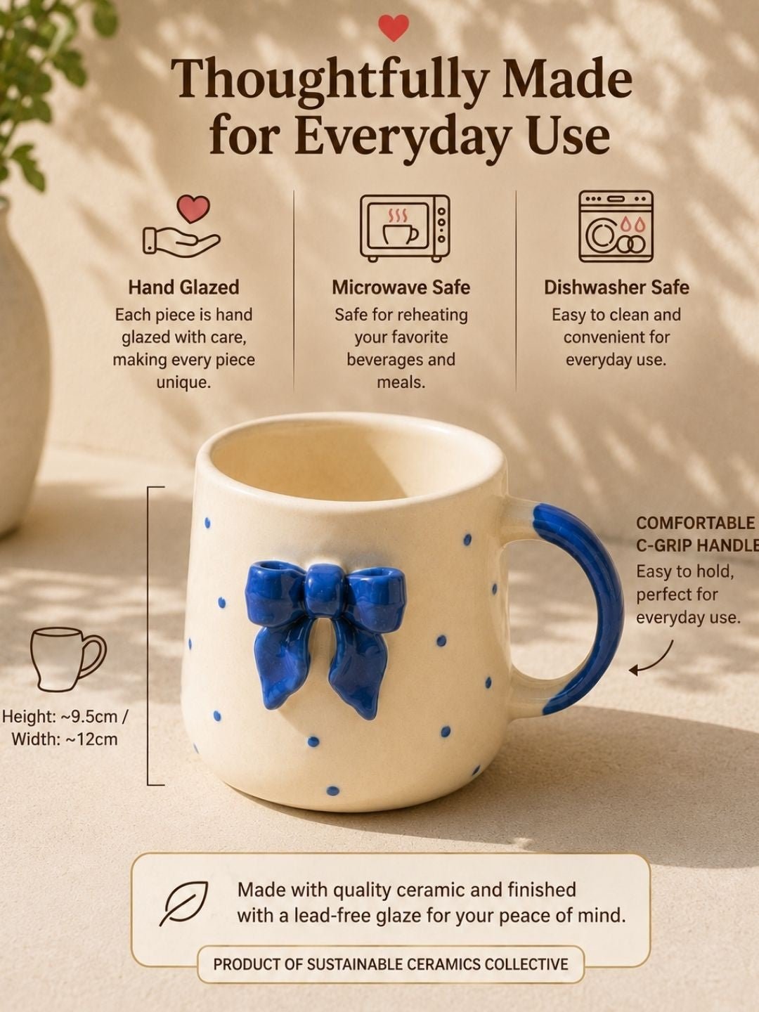 Blue Bow Ceramic Coffee Mug – Cute Ribbon Mug for Coffee & Tea Lovers | Handcrafted by CHAAK DESIGN