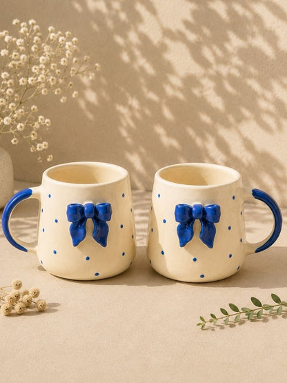 Blue Bow Ceramic Coffee Mug – Cute Ribbon Mug for Coffee & Tea Lovers | Handcrafted by CHAAK DESIGN