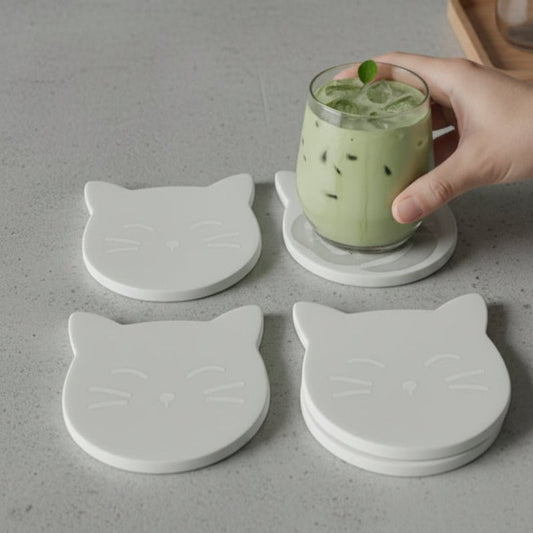 Cat Marble Coasters Set of 4 | Handcrafted Luxury Tableware | Handcrafted by CHAAK DESIGN