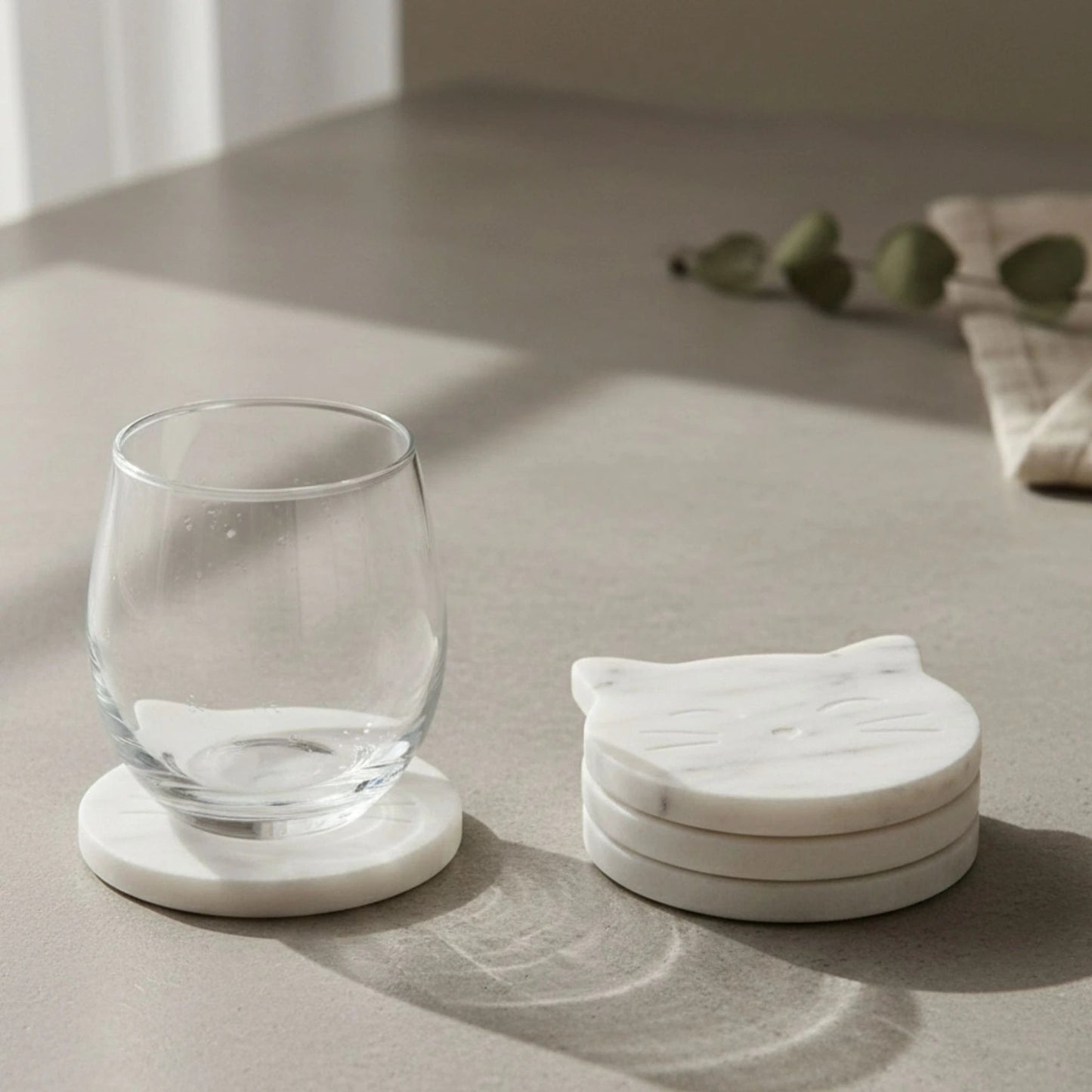 Cat Marble Coasters Set of 4 | Handcrafted Luxury Tableware | Handcrafted by CHAAK DESIGN