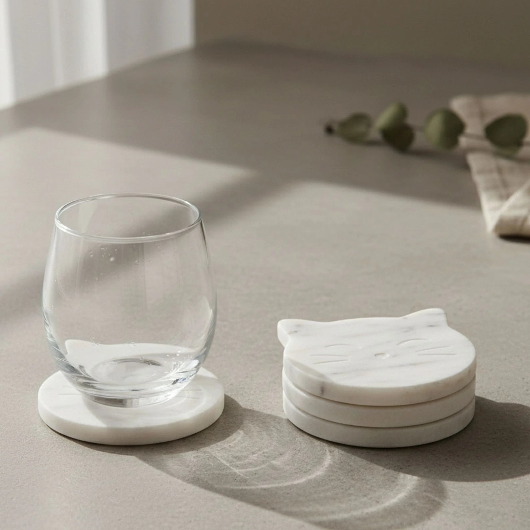 Cat Marble Coasters Set of 4 | Handcrafted Luxury Tableware | Handcrafted by CHAAK DESIGN