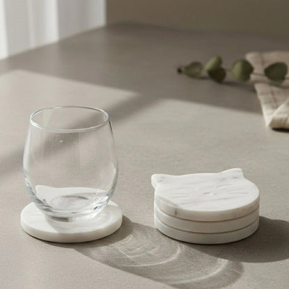 Cat Marble Coasters Set of 4 | Handcrafted Luxury Tableware | Handcrafted by CHAAK DESIGN