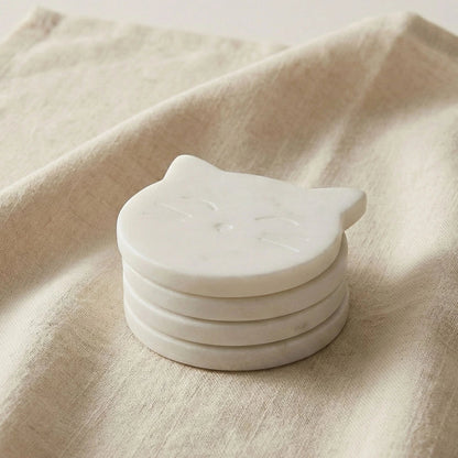 Cat Marble Coasters Set of 4 | Handcrafted Luxury Tableware | Handcrafted by CHAAK DESIGN