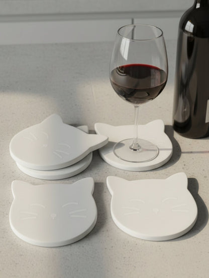Cat Marble Coasters Set of 4 | Handcrafted Luxury Tableware | Handcrafted by CHAAK DESIGN
