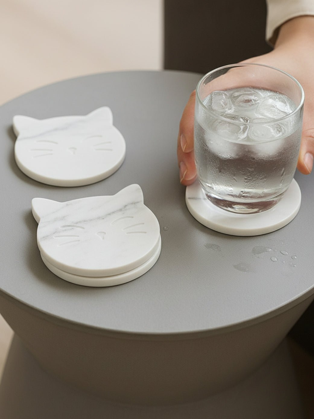 Cat Marble Coasters Set of 4 | Handcrafted Luxury Tableware | Handcrafted by CHAAK DESIGN
