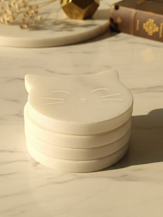 Cat Marble Coasters Set of 4 | Handcrafted Luxury Tableware | Handcrafted by CHAAK DESIGN