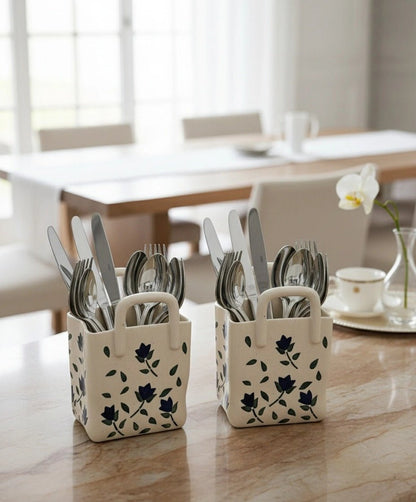 Ceramic Cutlery Holder for Dining | Handcrafted Kitchen Organizer | Handcrafted by CHAAK DESIGN