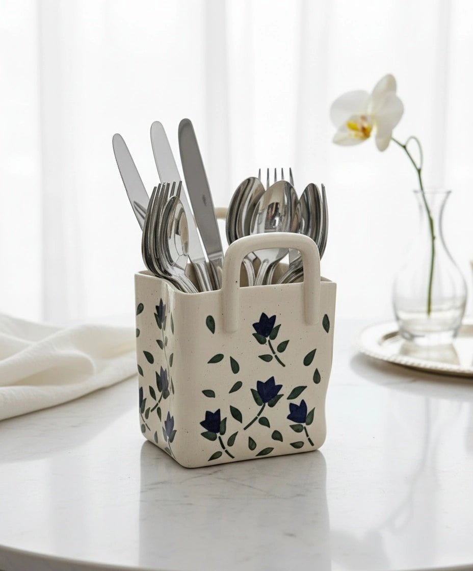 Ceramic Cutlery Holder for Dining | Handcrafted Kitchen Organizer | Handcrafted by CHAAK DESIGN